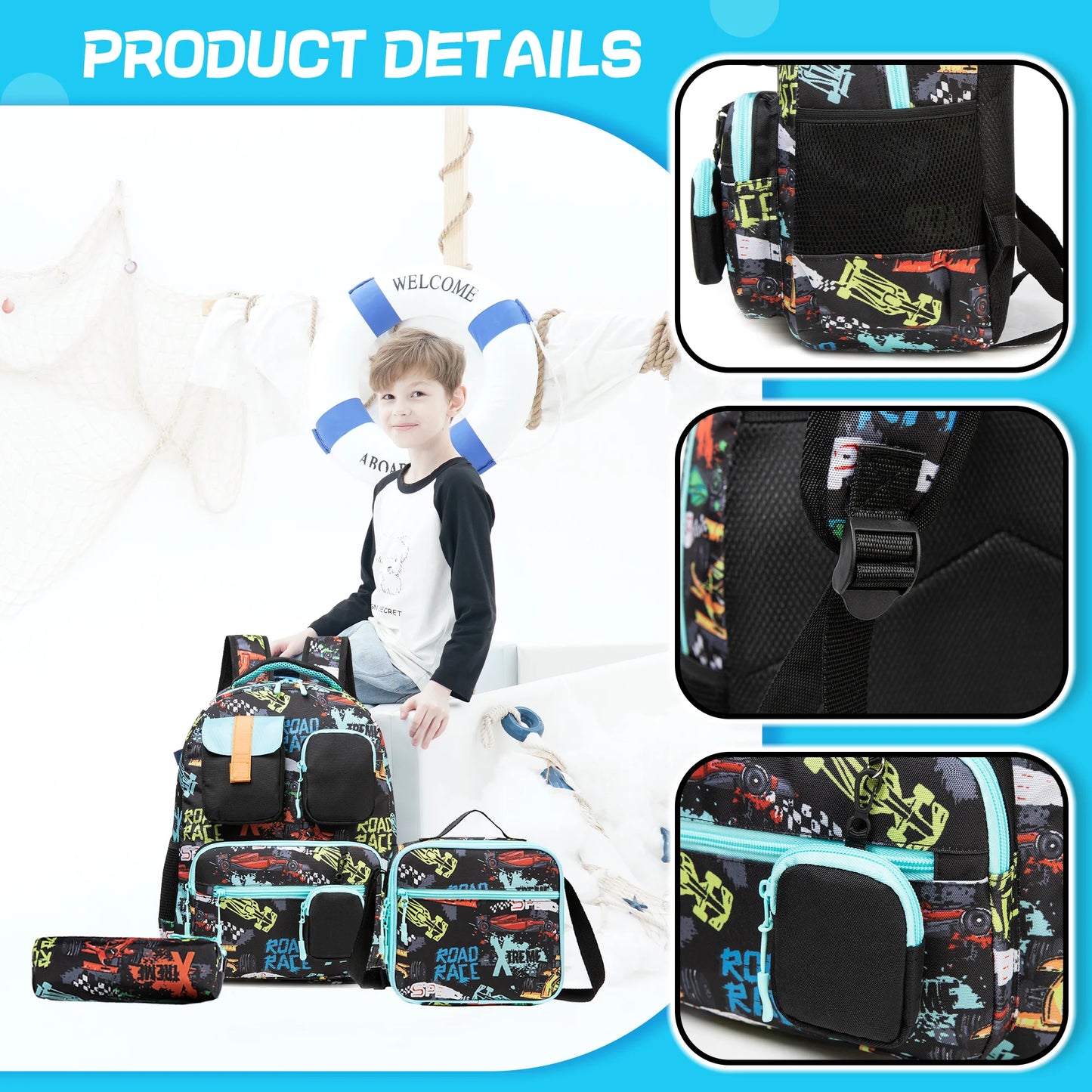 3PCS Backpacks For Boys School Backpacks For Elementary Students Ages 8-10 Kids Aesthetic Backpack Set