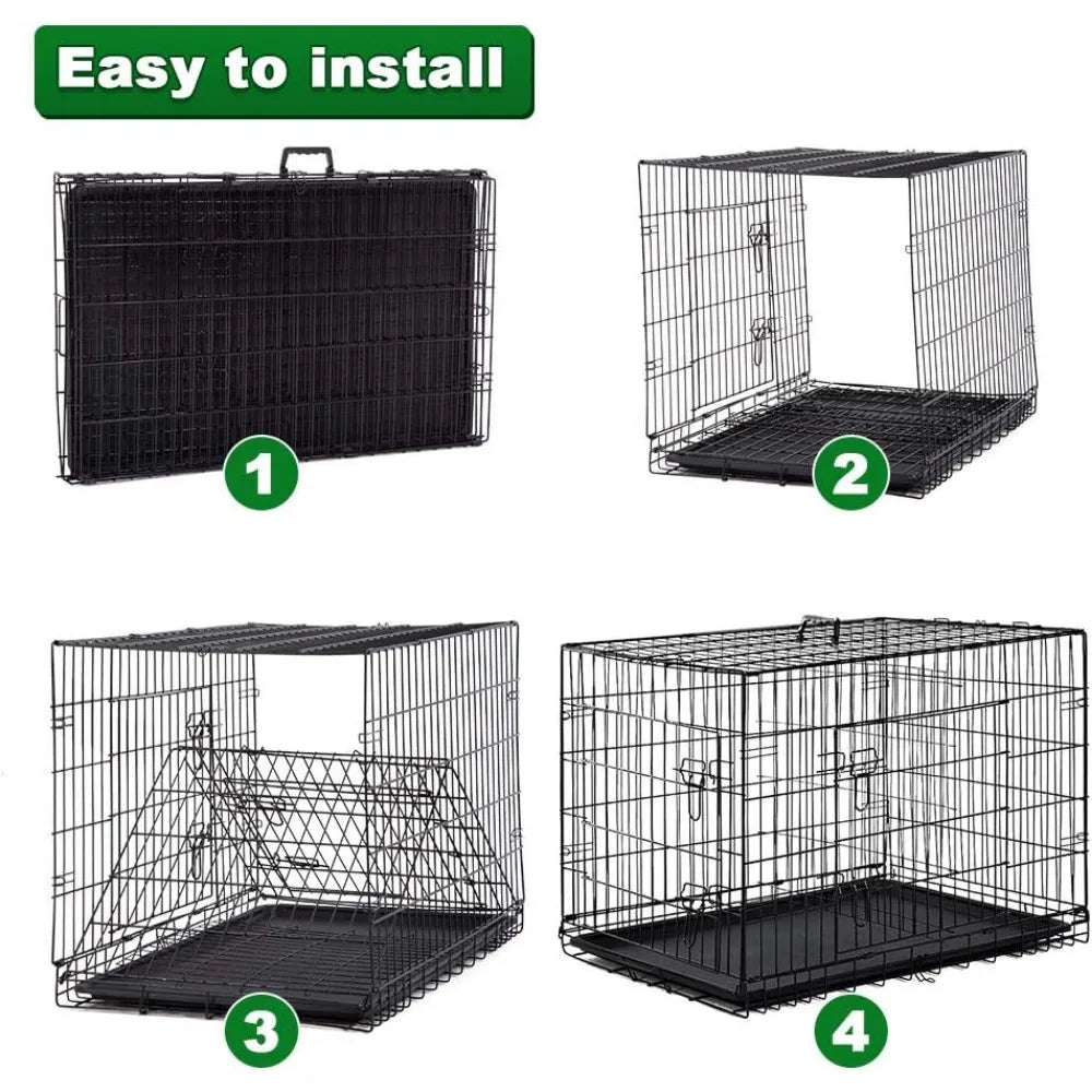 Dog Crates for Large Dogs Folding Mental Wire Crates Dog Kennels Outdoor and Indoor Pet Dog Cage Crate with Double-Door