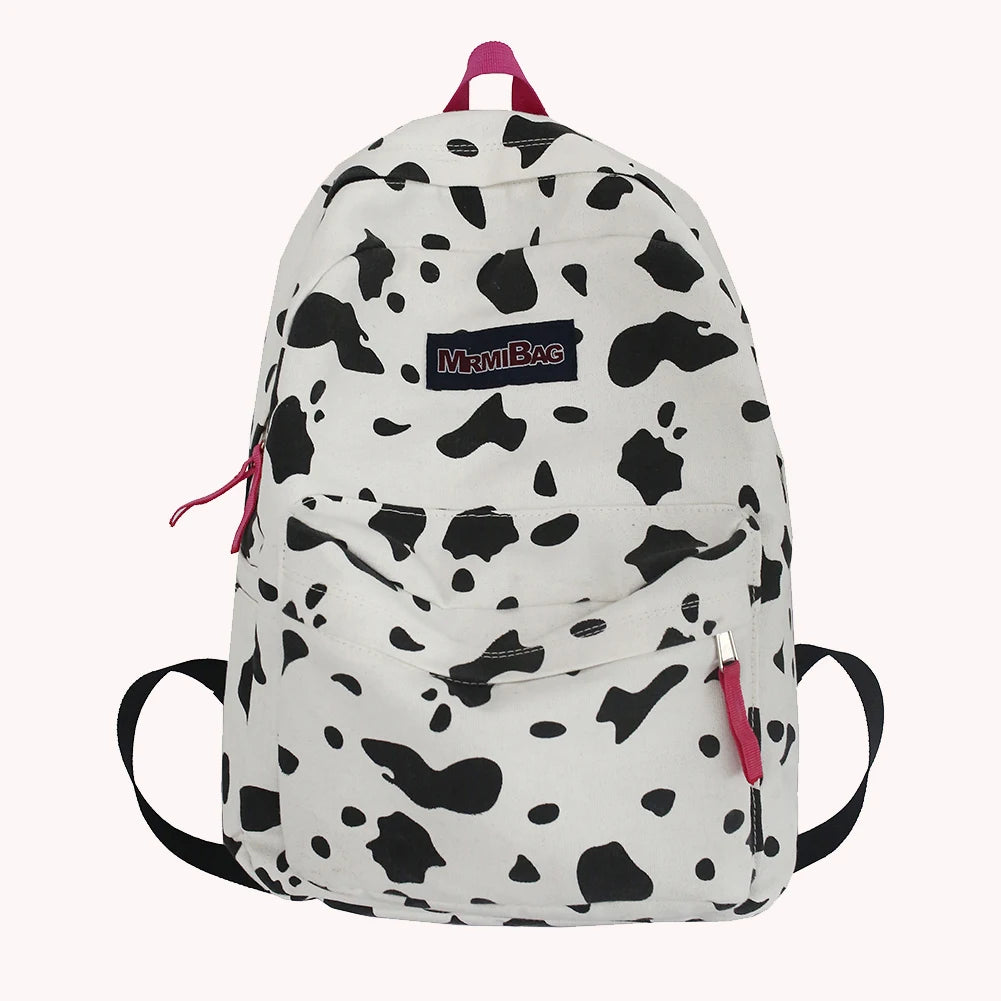 Women Canvas Zebra Cow Pattern Print Backpack Preppy Style Ladies Large Handbags Ladies Girl Backpack Preppy Style Travel Bag