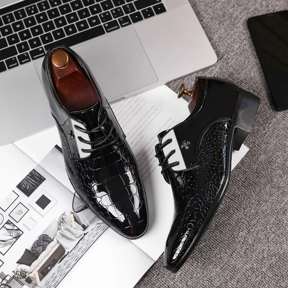 Closure Cracked Stripe Derby Shoes Mens Formal Oxford