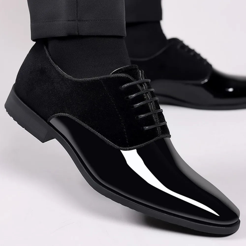 Mens Oxford Lace Up Dress Shoes High Gloss Square Toe