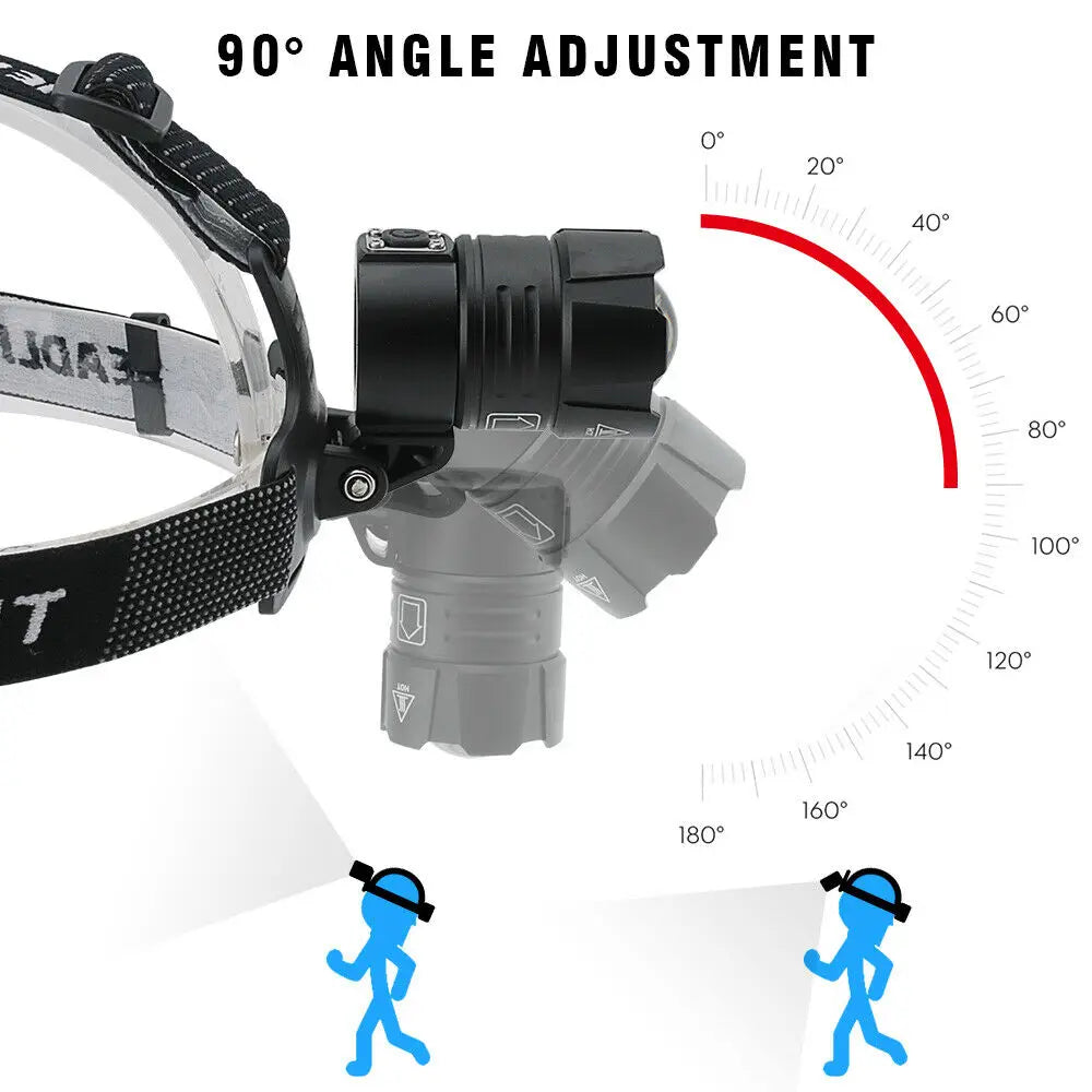 990000LM LED Headlamp Zoom USB Rechargeable Headlight Torch Light Lamp
