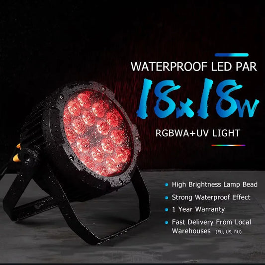 SHEHDS 4/2pcs Waterproof LED 18X18W RGBWA+UV Par Lights Colour Mixing Flash IP65 For Outdoor Stage Show Wedding Party DJ Disco