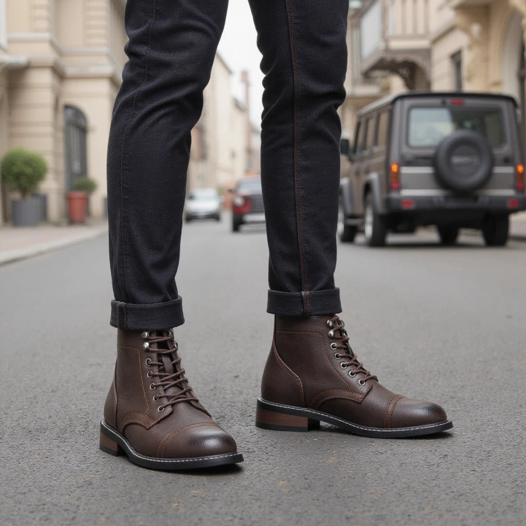 Hecrafted Men Ankle Boots Western Style Comfortable
