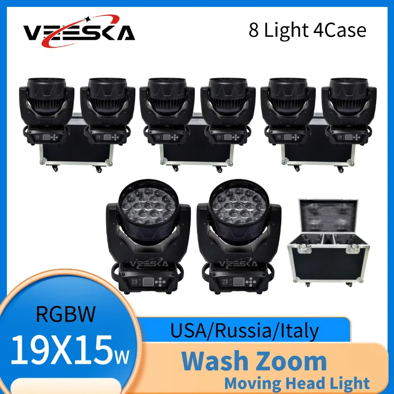 1-10PCS 19X15W Beam Wash Moving Head LED Zoom Lyre Wash Light RGBW Beam Effcect For Dj Light Wedding Party Show flight box