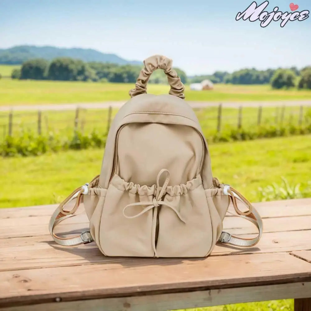 Women Pleated Book Schoolbag Solid Color Simple Student Backpack Large Capacity Travel Backpack Students Daily Backpack