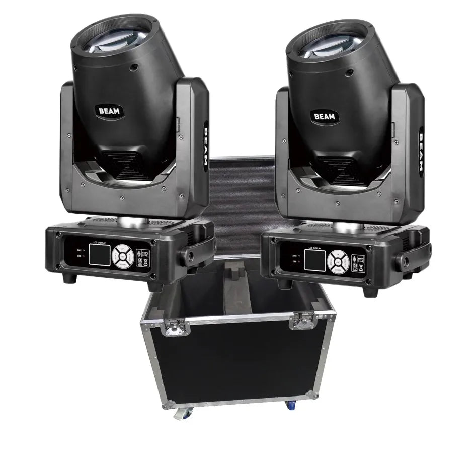 2pcs Mini Lyre 7r Beam 230W 7R Moving Head Light with flycase Stage Lighting Disco DJ Party Wedding