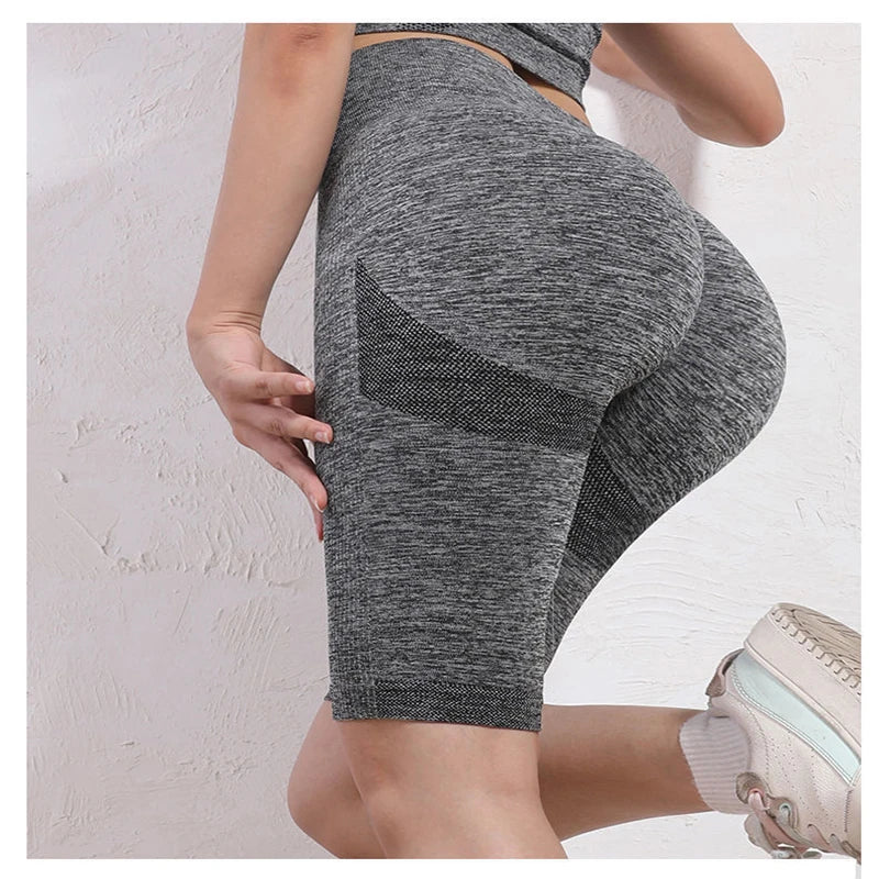 Women Elastic Yoga Shorts High Waist Tummy Control Ruched Booty Pants Seamless Butt Lifting Gym Workout Compression Tights