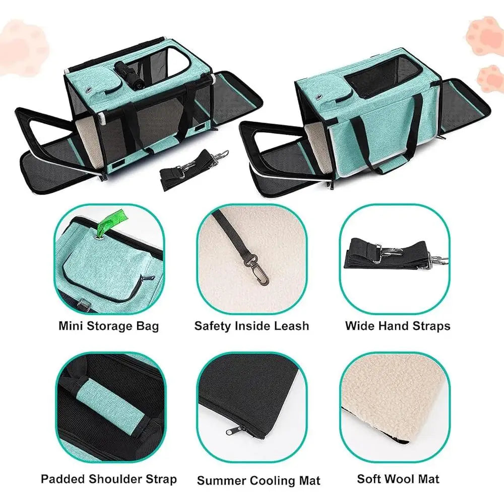 Large Pet Carrier Soft-sided Folding Dog Cat Travel Crate Easy Clean Mesh Ventilation Lightweight Portable Veterinarian Use