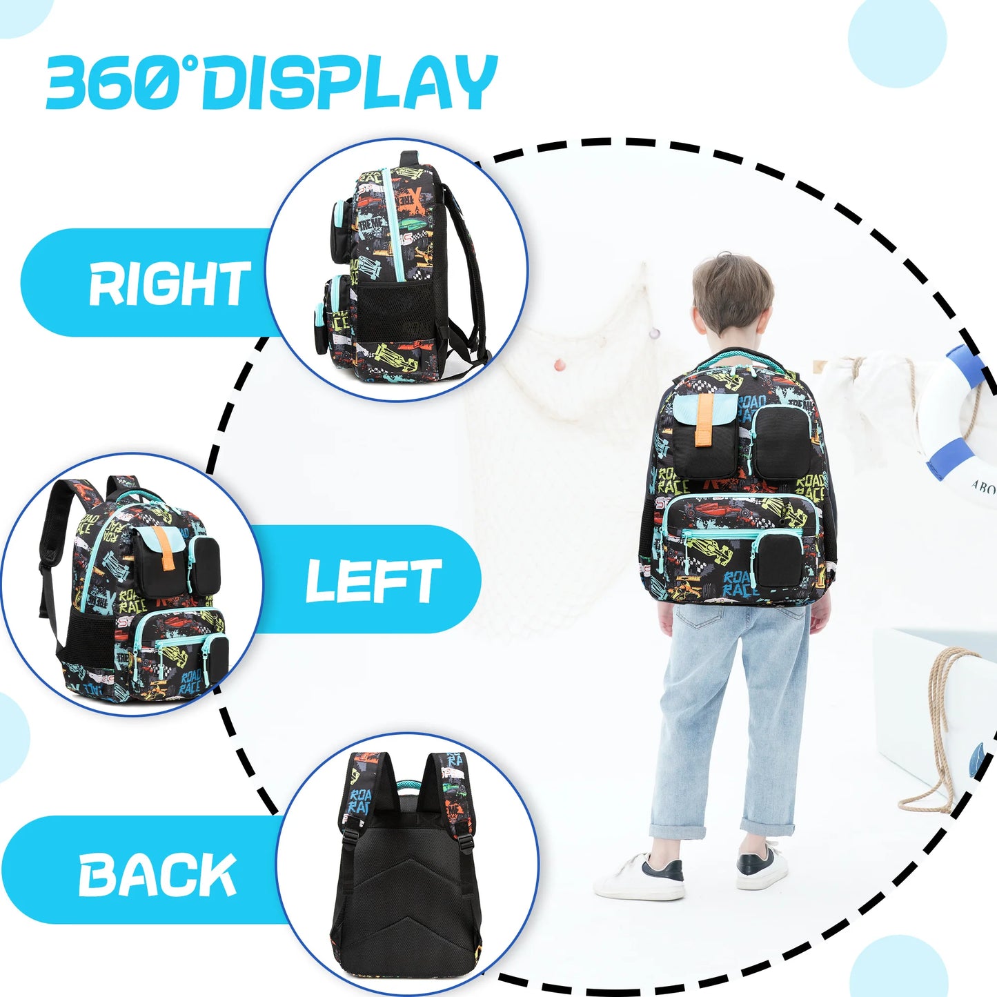 3PCS Backpacks For Boys School Backpacks For Elementary Students Ages 8-10 Kids Aesthetic Backpack Set