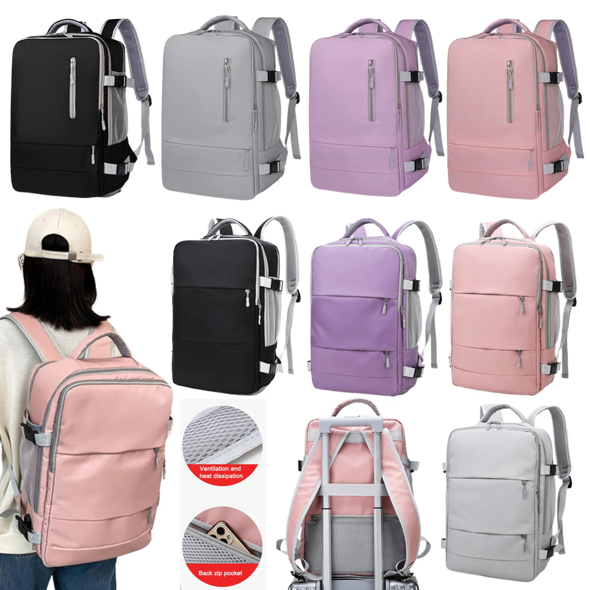 Women Travel Backpack Waterproof Anti-Theft Casual Daypack Bag Luggage Strap USB Charging Port Backpacks Laptop School Bags