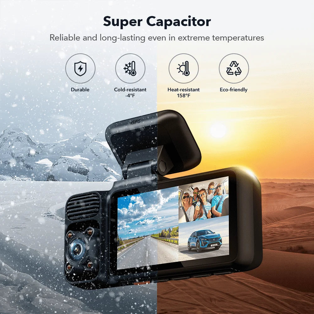 REDTIGER 3 Channel Car Camera 4K Dash Cam with GPS WDR