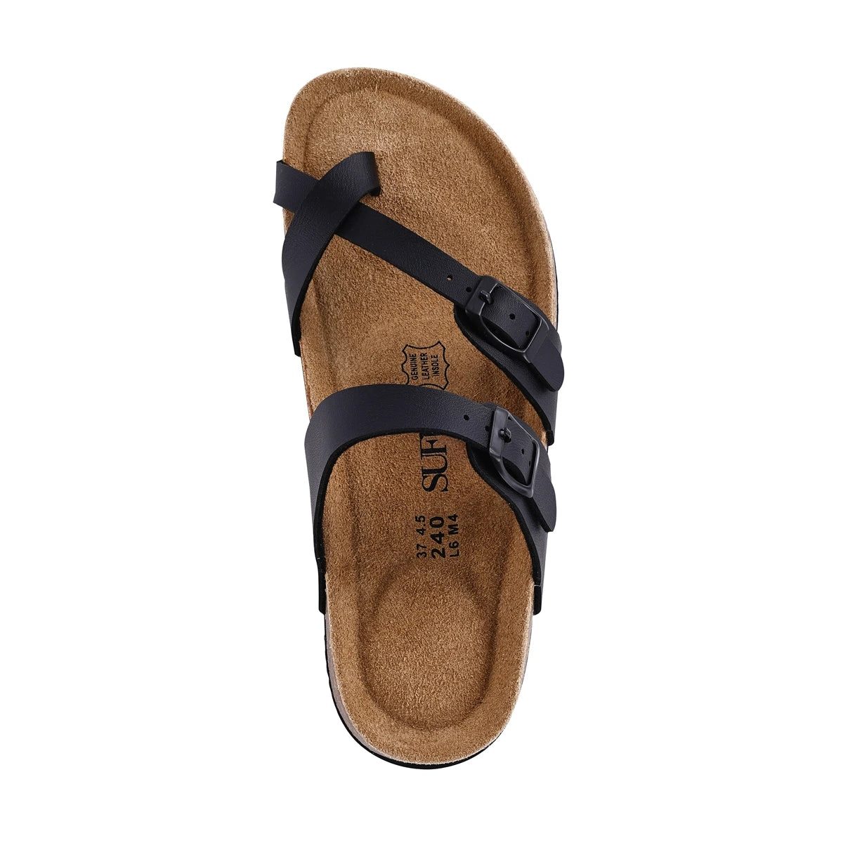 SUFU Summer Cork Sandals Women's Leather Clogs Slippers Black Classic Buckle Cork Slides Slippers Casual Slippers
