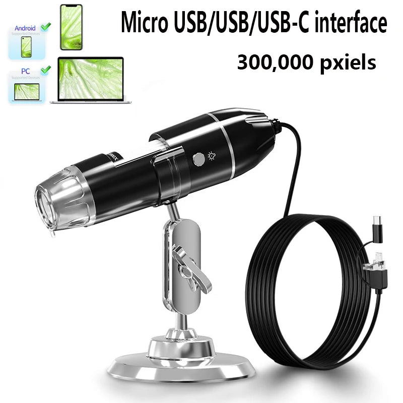 1600X Digital Microscope 3in1 TypeC USB Professional Electronic Microscope With 8LED Endoscope Camera Magnifier For Soldering