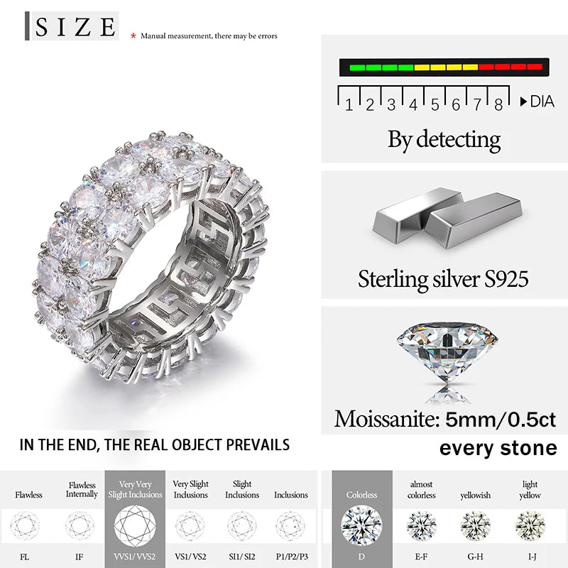 With Certificate Moissanite For Men Silver Rings