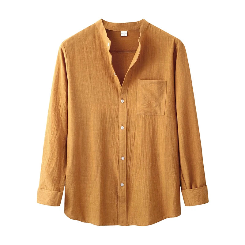 Men s Spring Autumn Casual T-shirts Long Sleeve Mock Neck Solid Color Button Up Shirt