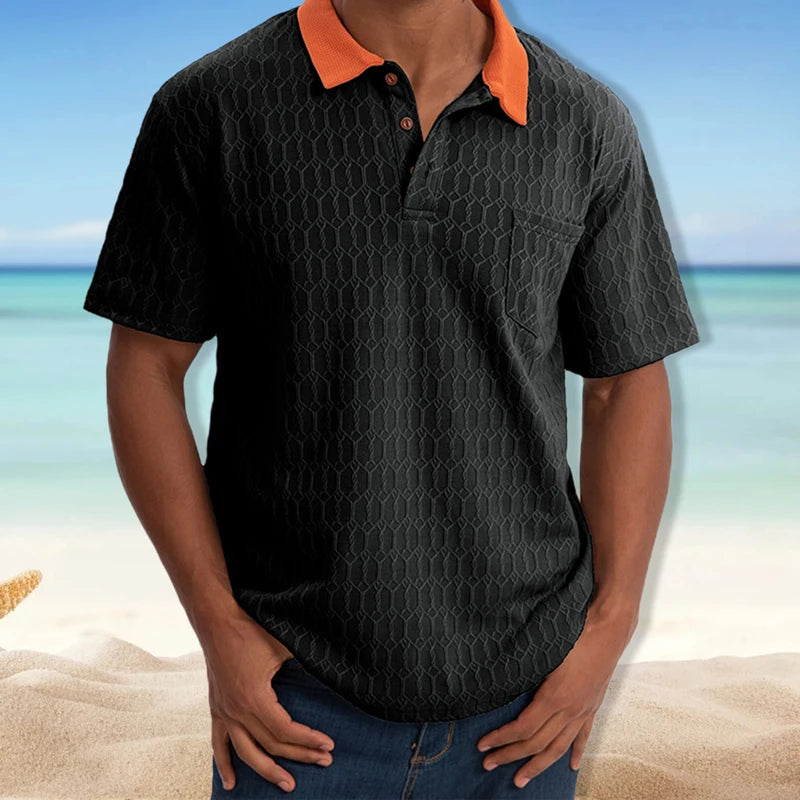 Men s Short Sleeve Patchwork Turn Down Collar Button Up Casual Shirt Fit Summer Fashion Top Streetwear