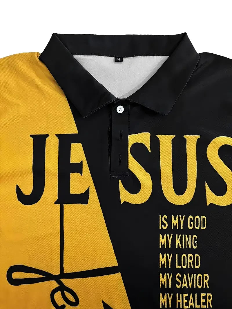 Men's Letter Printed Color Matching Summer Short-Sleeved Lapel T-Shirt, Casual and Comfortable Top as a Gift