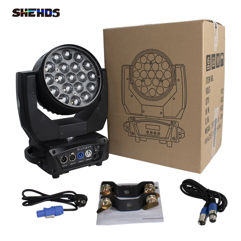 SHEHDS LED Beam+Wash 19x15W RGBW Zoom Lighting For Professional Stage Christmas Lights Audience Bars DJ&Disco