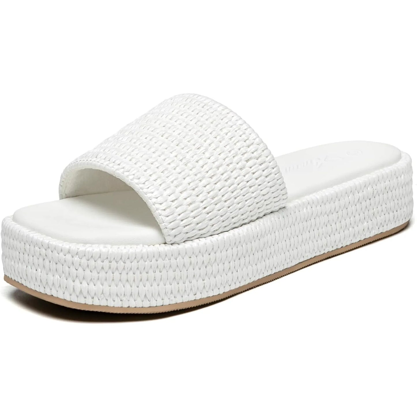 Athlefit Women's Platform Raffia Sandals Comfortable Open Toe Slip On Beach Slides Sandals for Summer Casual
