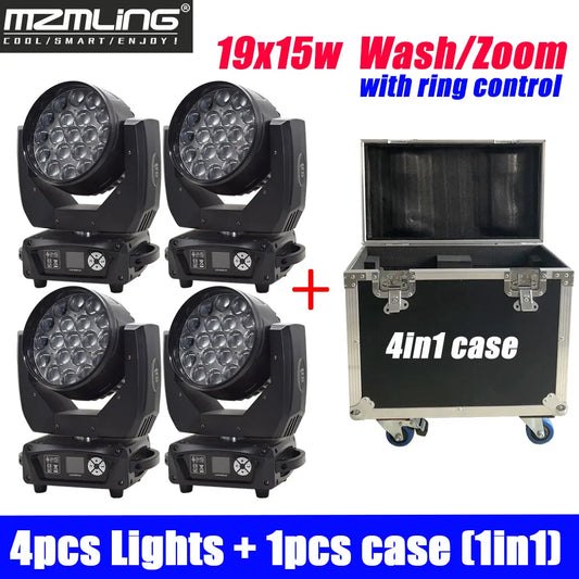 Ship From Local Warehouse 19x15w RGBW 4in1 Wash/Zoom Light With Ring Control DMX512 Moving Head Light DJ/Bar Stage Light