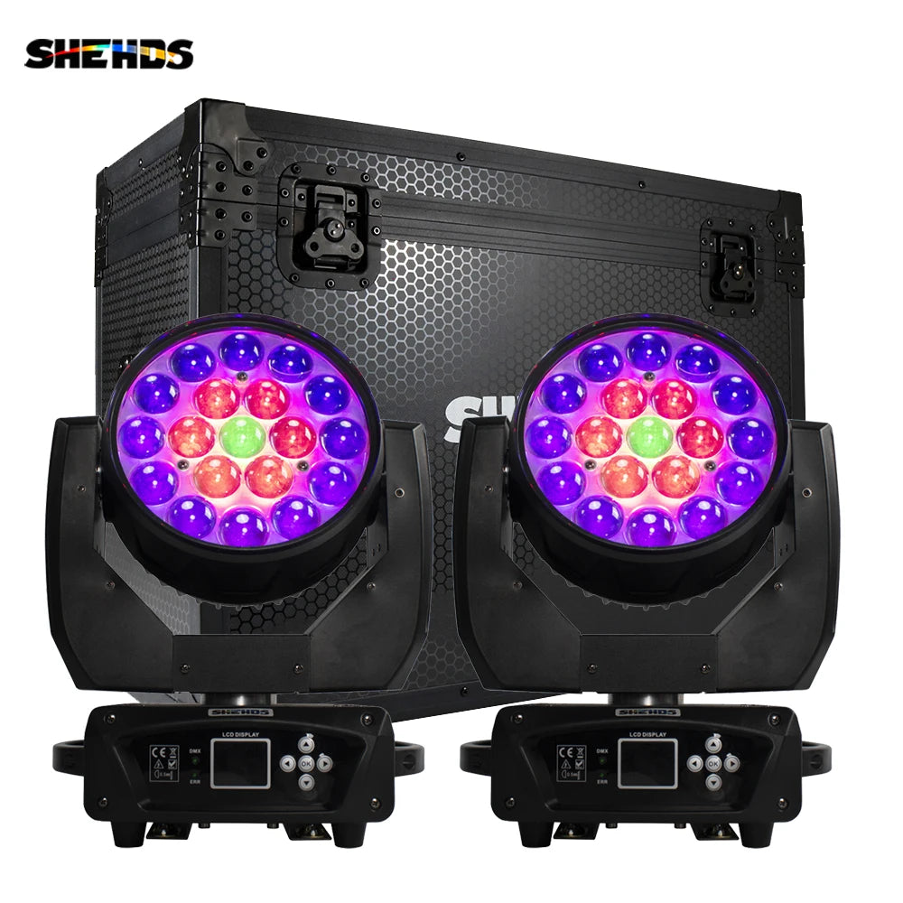 SHEHDS LED Beam+Wash 19x15W RGBW Zoom Lighting For Professional Stage Christmas Lights Audience Bars DJ&Disco