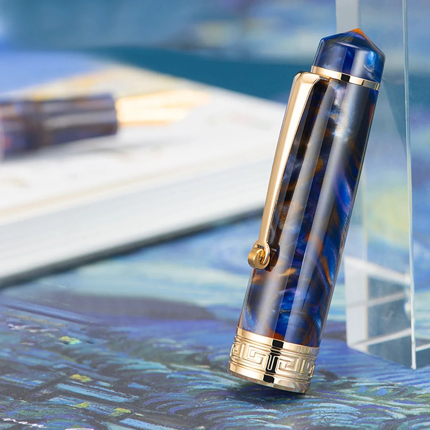 Asvine P20 Galaxy Resin Fountain Pen Piston Filling EF F M Nib Smooth Writing ink pens Office school supplies Gift Pen deep blue