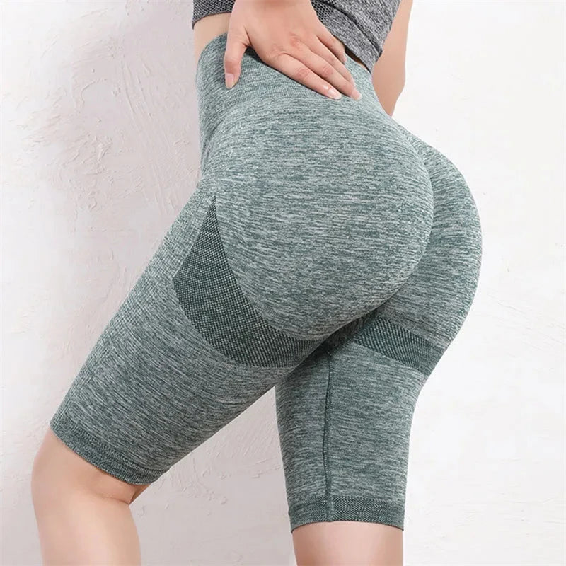 Women Elastic Yoga Shorts High Waist Tummy Control Ruched Booty Pants Seamless Butt Lifting Gym Workout Compression Tights