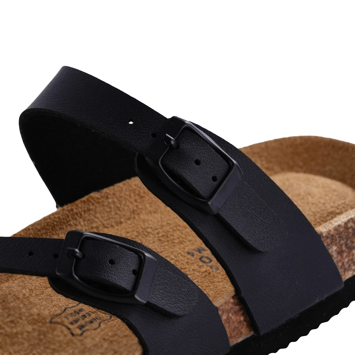 SUFU Summer Cork Sandals Women's Leather Clogs Slippers Black Classic Buckle Cork Slides Slippers Casual Slippers