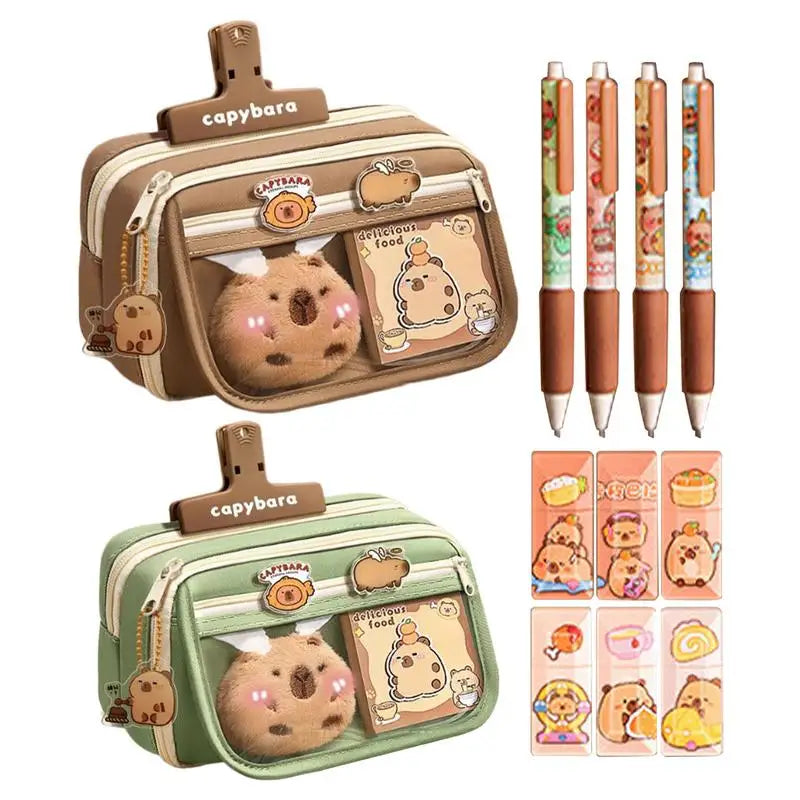 Cute Capybara Fabric Pencil Case 9-Layer Large Capacity Animal Zipper Kids Bag kids Boys Girls School Case Supplies