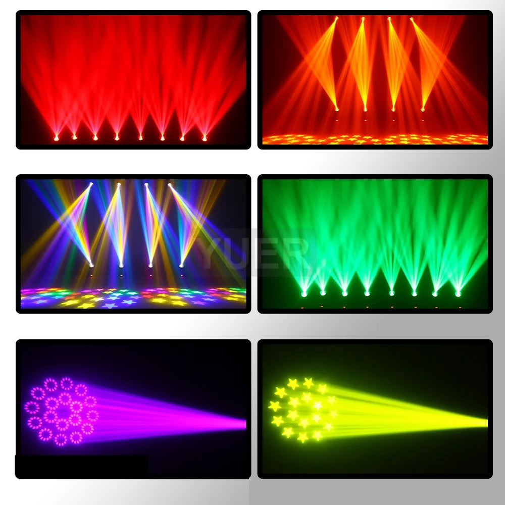 4Pcs 200W LED With Ring Beam Spot Moving Head Light With 18 Rotating Prism Rainbow Effect DMX512 Disco Party CLub Stage Lights