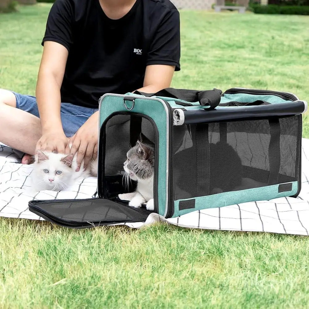 Large Pet Carrier Soft-sided Folding Dog Cat Travel Crate Easy Clean Mesh Ventilation Lightweight Portable Veterinarian Use