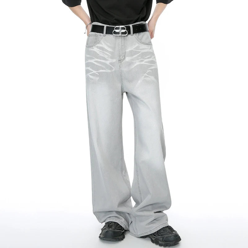 IEFB Straight Male Jeans Vintage Men's Denim Pants Tie-dyed Design