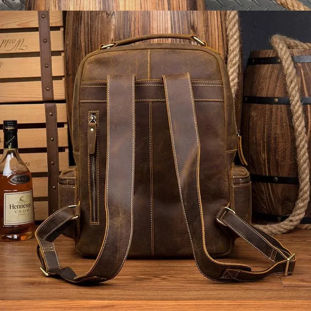 Backpack Genuine Vintage Leather Backpack Business Bag Vintage Cow Leather Travel Backpack Men Daypack School Bags