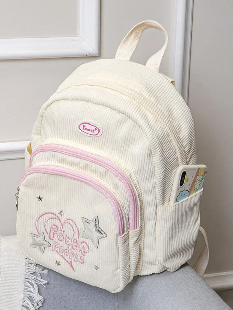 Corduroy Backpack Stylish Laptop Backpack Cute Trendy Teenagers Daypack Multi-pocket Casual Book Bag for Kids Students