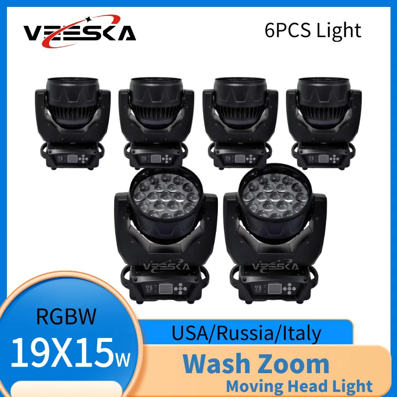 1-10PCS 19X15W Beam Wash Moving Head LED Zoom Lyre Wash Light RGBW Beam Effcect For Dj Light Wedding Party Show flight box