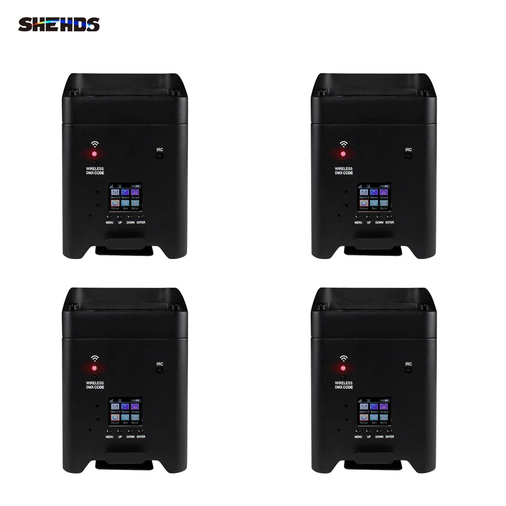 SHEHDS 4pcs 6x18w RGBWAUV LED Battery Par Wireless DMX512 Phone WIFI Wash Wall Light For Party Disco Christmas Lights Audience