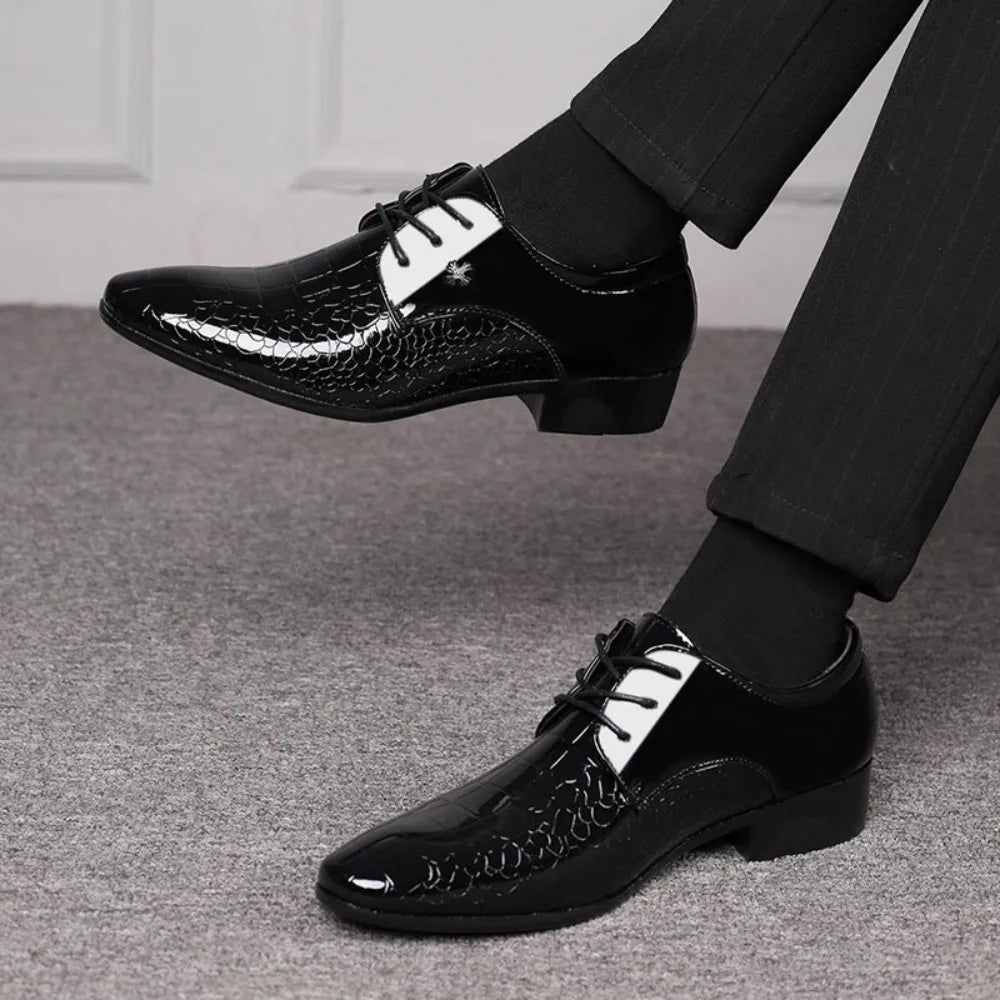 Closure Cracked Stripe Derby Shoes Mens Formal Oxford