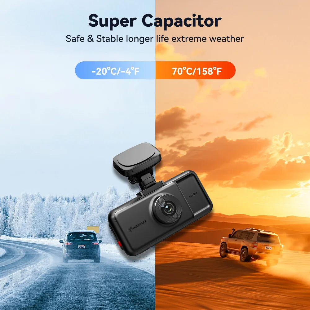 REDTIGER A6 4K Dash Cam WiFi GPS Night Vision 3 Cameras