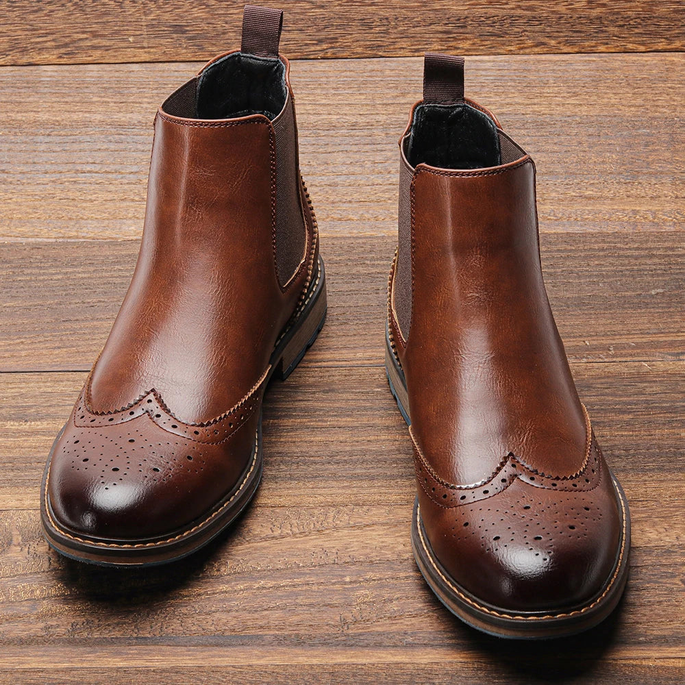 Zhejiang Classic Brogue Chelsea Boots For Men Leather