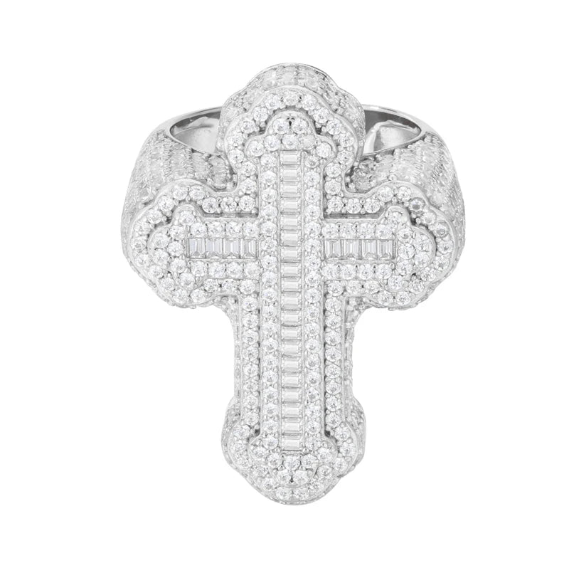 Baguette Cross Rings S925 Silver Moissanite Jewelry