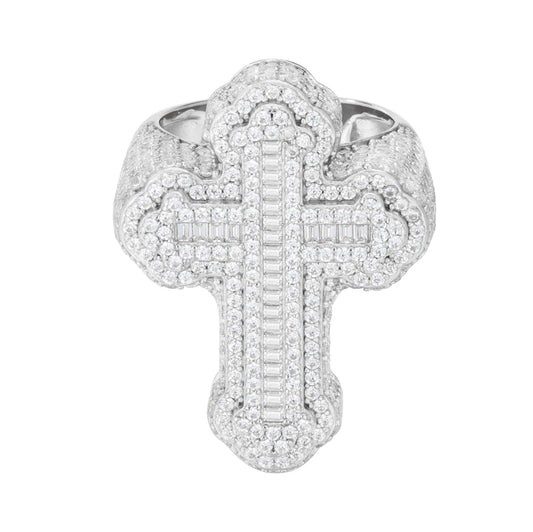 Baguette Cross Rings S925 Silver Moissanite Jewelry