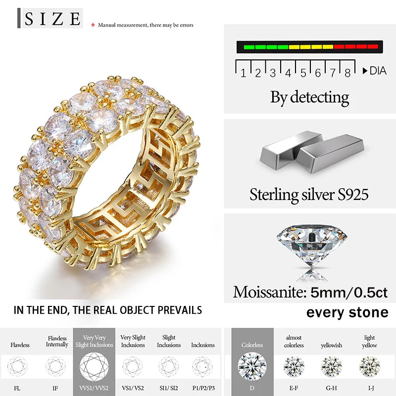 With Certificate Moissanite For Men Silver Rings