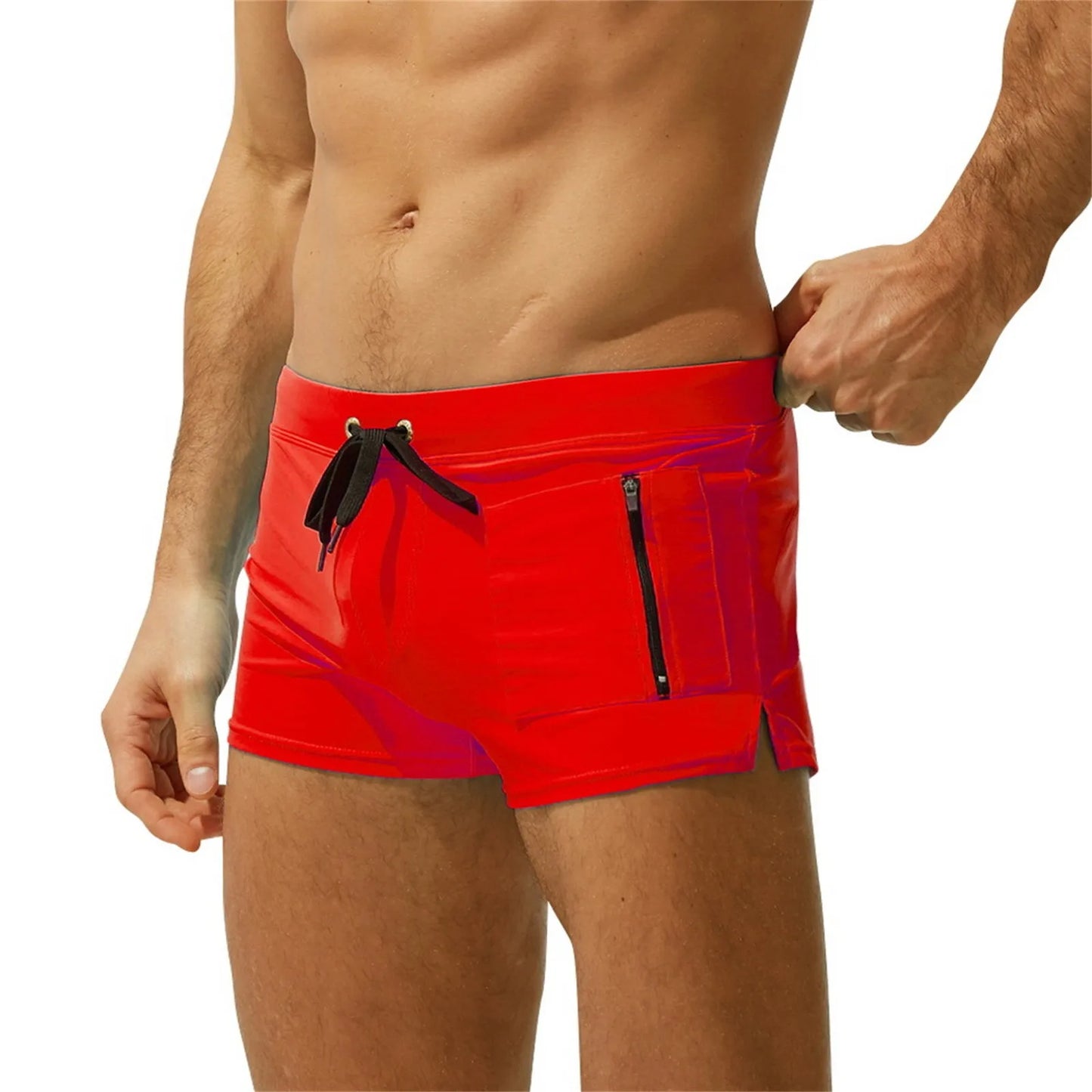 Swimming Trunks Mens Swim Boxer Briefs Swimwear Young Man Swimsuit Beach Wear Surfing Bathing Suit Zipper Pocket Shorts