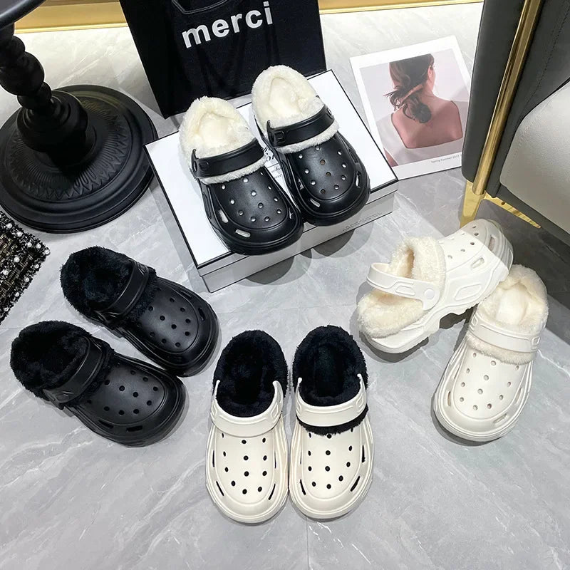 Women's winter slippers with plush cotton soft indoor non-slip shoes flat shoes family bedroom EVA slippers women's shoes