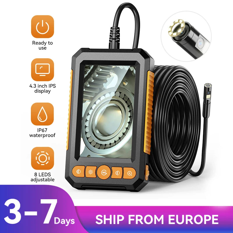 4.3 Inch Single Dual Lens Industrial Endoscope Camera HD1080P Car Inspection Borescope IP67 Waterproof Sewer Camera With 8LEDs Hard