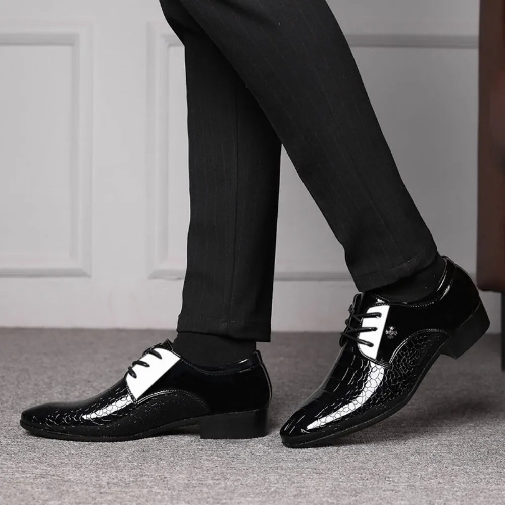 Closure Cracked Stripe Derby Shoes Mens Formal Oxford