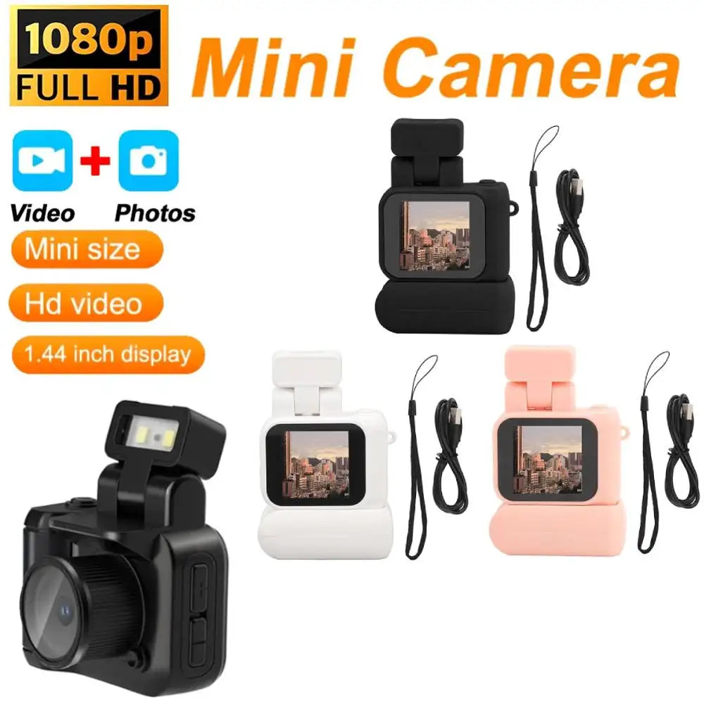 Mini Camera with Screen HD 1080P Portable Video Recorder with Flash Lamp and Battery Dock Digital Camera Small Camera