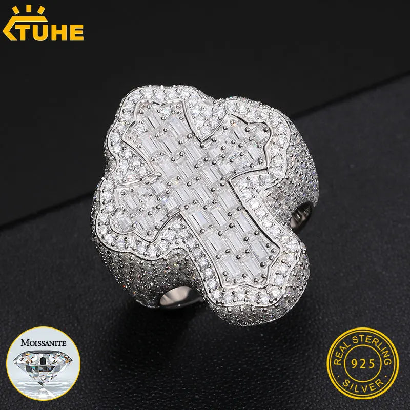 Unisex Baguette Moissanite Cross Rings S925 Jewelry