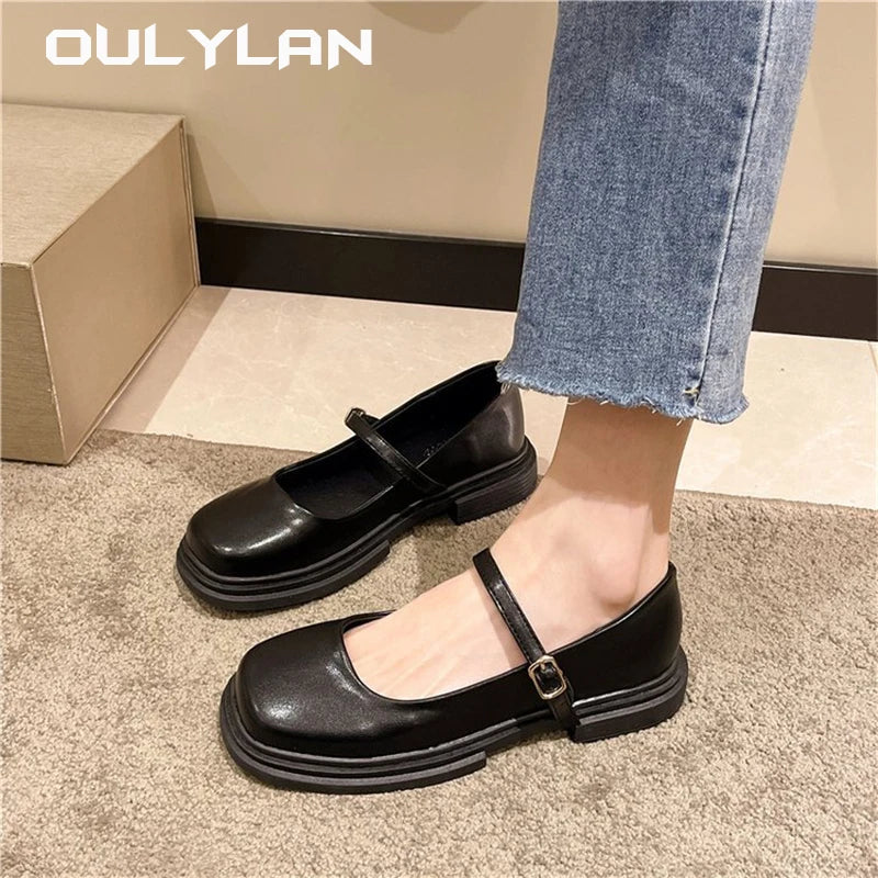 Oulylan Soft Soles Women Shoe Comfortable Thick Soled Leather Shoes Women Spring Autumn New 2024 British Style Shoes for Women